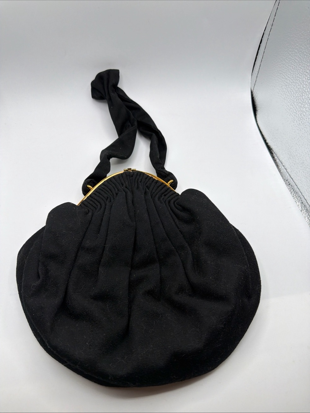 Vng 40/50s Guild Original Evening Bag Black Clutch Purse Handbag Brass Clasp